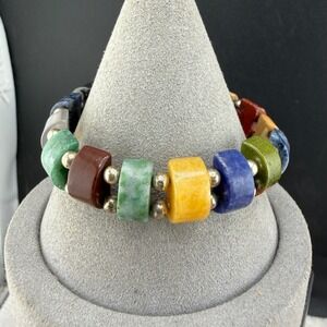 Vintage‎ Bracelet Multicolor Natural Stone Boho Stretch 7in